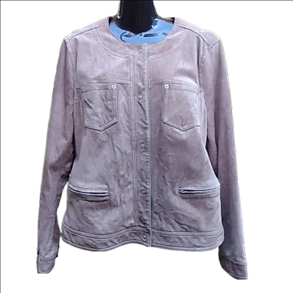 Taupe Suede Waist Length Lined Jacket Women's XL Liz Claiborne Classics